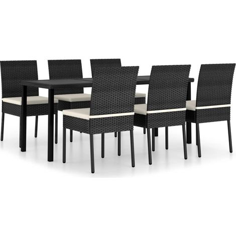 Maison Exclusive - 7-tlg. Garten-Essgruppe Poly Rattan Schwarz