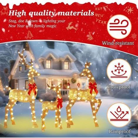Decorazioni natalizie per esterni – Famiglia di renne luminose – Luci a LED resistenti alle intemperie – Set da 3 pezzi (1/4)