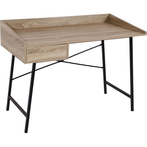 Scrivania toeletta consolle tavolino HHG-811 struttura 3D acciaio MDF 98x114x60cm legno chiaro