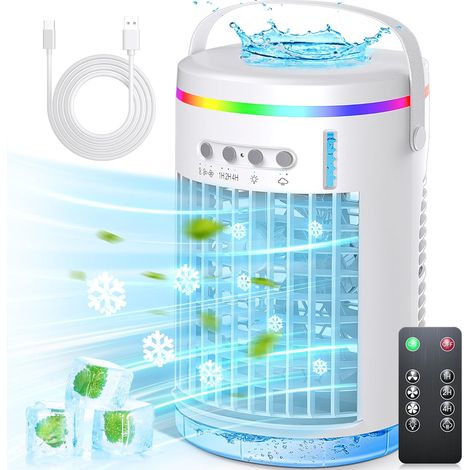 Climatiseur portable, ventilateur, 3 vitesses, mini climatiseur évaporatif 1400 ml, climatiseur personnel (1/5)