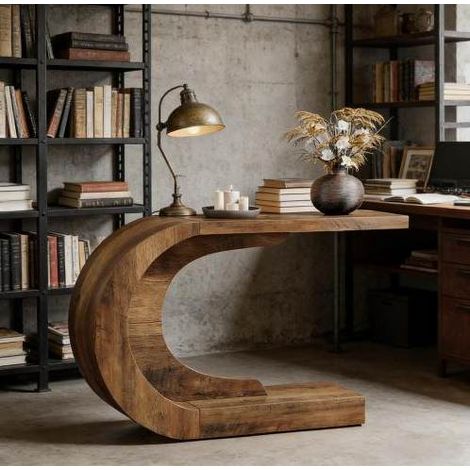 Table console en C 110 x 35 x 75 cm en bois d’ingénierie brun rustique OKWISH (1/5)