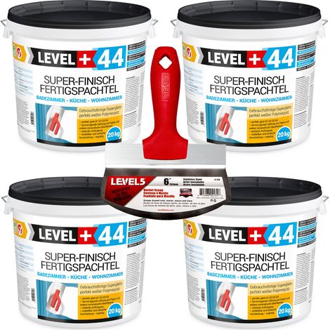 LEVEL+ Fertigspachtel Spachtelmasse L+44 - 80KG + Eimerschaber