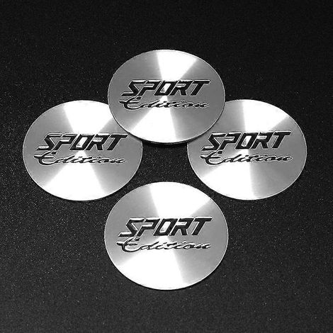 Lot de 4 enjoliveurs métalliques plats de 45 mm, logo Sport Edition, enjoliveurs de roue de voiture, logo noir et argent. (1/5)