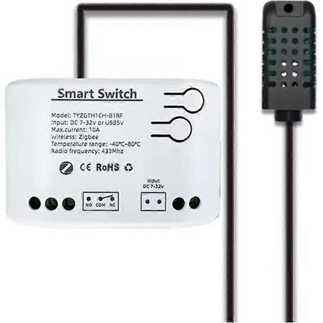 Interrupteur intelligent Tuya Zigbee à 1 voie avec capteur de température et d'humidité, application Tuya Smart Life, relais à contact sec passif 7-32 V CC (1/5)