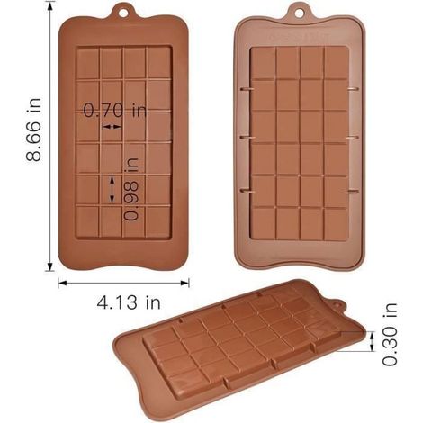 Moule A Tablettes De Chocolat - Silicone Alimentaire Anti-adhésif - Pour Chocolat Bonbons Gelée - 21,2 X 10,4 X 1 Cm - Lot De 4 (1/4)