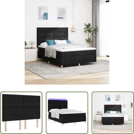 vidaXL Matratze - LED Boxspringbett mit Matratze Schwarz 160 x 200 cm Stoff (1/5)