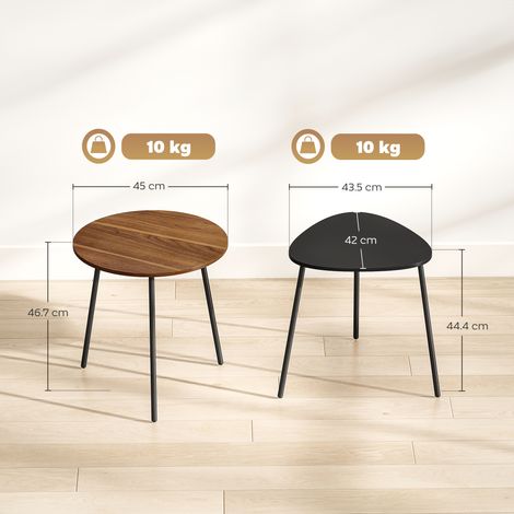 Ensemble de 2 tables basses empilables avec structure en métal, parfaites pour les salons et les bureaux (noyer et noir). (1/5)