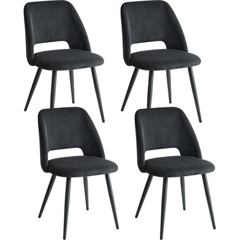 4er-Set Esszimmerstühle mit Cordbezug und Hohlrücken, Metallbeine, Schwarz (1/5)