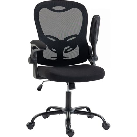 Chaise Bureau Ergonomique, Fauteuil de Bureau Maille, Accoudoirs Relevables, Hauteur Réglable, Fonction Bascule, Noir (1/5)