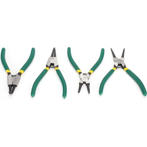 Set aus 4 Sprengringzangen, Mini-Gerade- und Winkelzangen für Innen- und Außengummiringe von 15 cm (6 Zoll). (1/5)