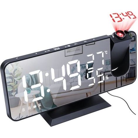 Radio-réveil à Projection, Surface de Miroir de réveil numérique électrique à LED pour Le Maquillage avec de Gradation, température (1/4)