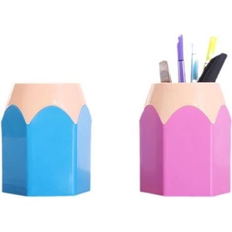 Pot à crayons en forme de crayon de couleur Porte Stylo de Bureau, Vases,organisateur de pinceaux maquillage,(Blue, rose (1/4)