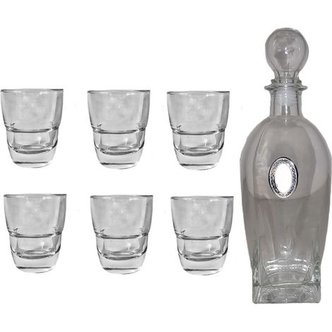 Bicchieri per liquore shottino bottiglia in cristallo con placca argento tavola casa set da 6 ottima idea regalo (1/5)