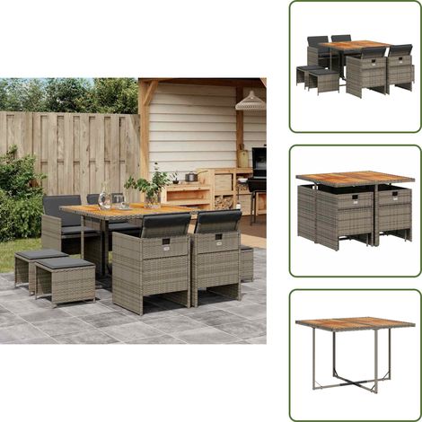 Cuscini da giardino - vidaXL Set da Pranzo da Giardino 9 pz con Cuscini in Polyrattan Grigio - Arredamento da esterno