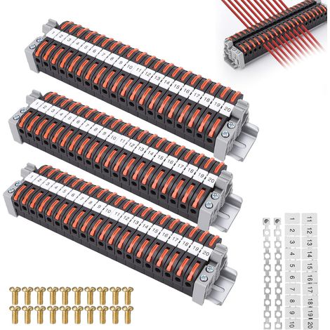 60 Pièces Kit de Bornier de Rail Din Electrique, PCT-211 0,08-4 mm² Bornier Electronique Terre, Bornier de Connexion, Bornes à Vis Enfichables, Kit de Bornier, Bornes Électriques pour Câblage Rapide (1/5)