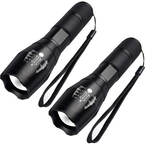Mini lampe torche LED - Lampe torche LED style militaire pour enfants, zoomable, 5 modes de luminosité réglables, super lumineuse 1000 lumens, résistante aux chocs, antidérapante [Lot de 2] (1/5)