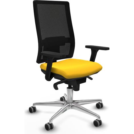Horna sincro malla negra similpiel amarillo brazos 3D base aluminio ruedas 65mm engomadas (1/5)