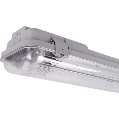 Barcelona Led – Boîtier étanche pour 2 tubes LED 60cm – IP65 – Diffuseur polycarbonate transparent – 4 douilles G13 pour montage extérieur