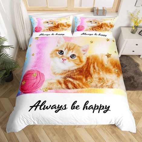 Chat Marbre Coloré Parure de Lit 140x200cm Pet Cats Parure Housse de Couette pour Garçons Filles Ados Mignon Chaton Housse de Couette 3D Animal Chat Amoureux Cadeau Respirant Room Decor - 140 x 200 cm (1/5)