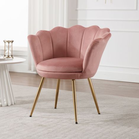 Wahson Fauteuil en Velours, Fauteuil de Salon Moderne Chaise Coquillage avec Pieds Métal Fauteuil Scandinave pour Chambre, Velours, Rose (1/5)