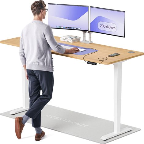 Desktronic Bureau assis debout HomePro - 200x80cm - Blanc/Chêne