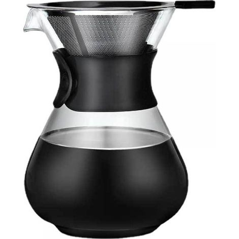 Cafetière Verseuse - Verre Borosilicate Et Acier Inoxydable - Filtre Double Couche Avec échelle Graduée - Pour Maison Et Bureau - 400 Ml (1/5)