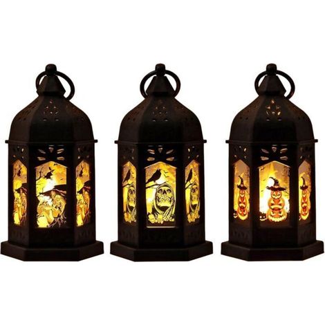 3 Pièces Lanternes à Bougies Halloween - Lanterne Suspendue LED Portable à Piles - Décoration pour Fête d'Halloween (1/5)