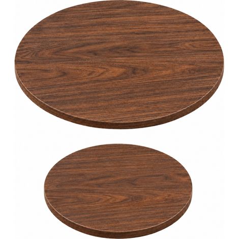 Pour créer ou remplacer une table basse, lot de 2 plateaux ronds en mélaminé aspect noyer, dessous prépercé (1/5)