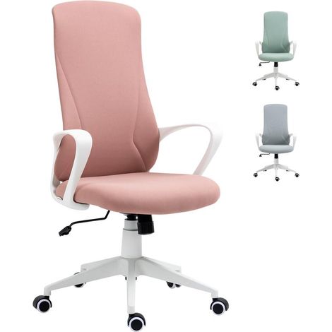 Fauteuil de bureau rose pivotant dossier haut avec accoudoirs inclinable, 110-119,5 cm, design féminin confortable