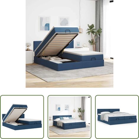 vidaXL Rangement sous le lit - Cadre de lit ottoman avec matelas bleu 180x200 cm tissu (1/5)