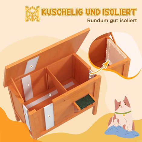 Niche extérieure pour chat, imperméable et résistante aux intempéries, 1 fenêtre, 1 porte d'accès, 85 x 50 x 68,5 cm, couleur orange et vert (1/4)