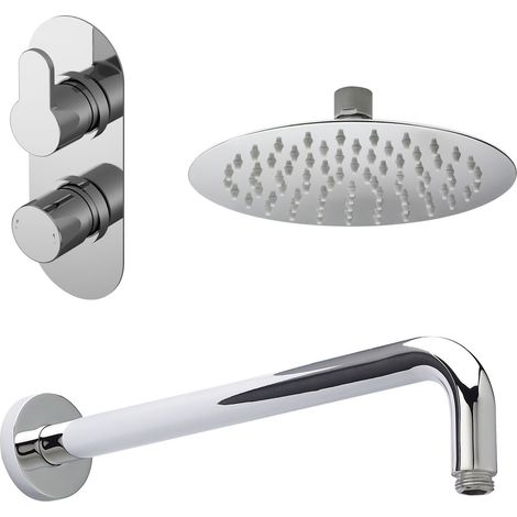 Balterley Pride Modern Round 1 Outlet Shower Valve, Head and Wall Arm Bundle - Chrome