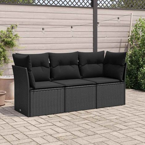 Ensemble de canapé de jardin 3 pièces avec coussins, en polyrotin noir (1/3)