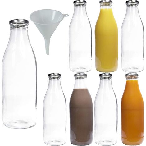 Lot de Bouteilles en Verre Bouteilles de Lait 250 ML avec Entonnoir à vis argentées, Verre, Deckel Silber, 8 x 1000ml (1/5)