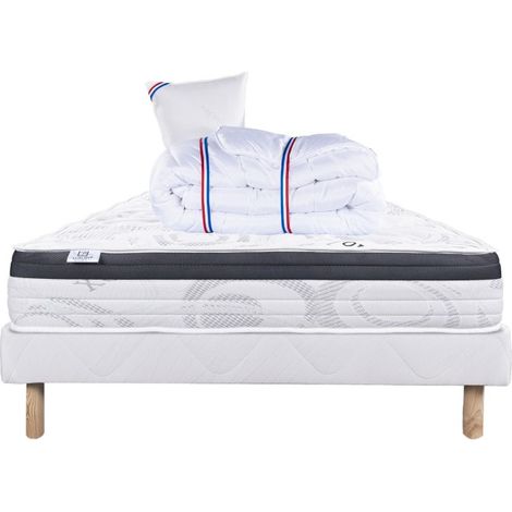 Ensemble Matelas Sleeplux, 26 cm, mousses haute densité, ferme, face été/hiver + sommier blanc ep 13cm + oreiller + couette, 90x190cm (1/5)