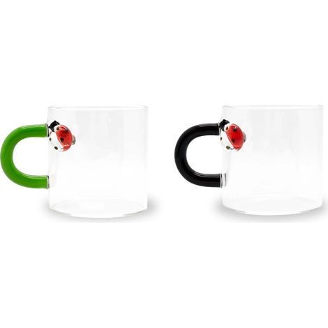 WD LifeStyle Set 2 Tazzine Caffè Vetro Borosilicato 130 Ml Decoro Coccinella