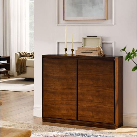 Credenza 99x23,5x82,3 cm con 2 ante, mobile contenitore per ingresso, soggiorno o cucina, MDF effetto noce. (1/5)