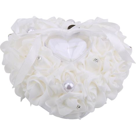 Cadeau de mariage romantique : boîte à bijoux en forme de cœur, coussin (blanc) (1/5)
