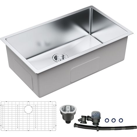 Mophorn Küchenspüle, 30 Zoll Einbauspüle mit Einzelbecken, 304 Edelstahl Unterbauspüle mit Zubehör, Haushalts- und Wohnmobil-Arbeitsplatz, spülmaschinenfest, Silber
