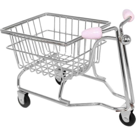 Chariot de courses miniature en métal, jouet, modèle de décoration amusant, meuble de maison de poupée, jeu d'imitation, organisateur de bureau, cadeau pour filles-argent and pink (1/5)