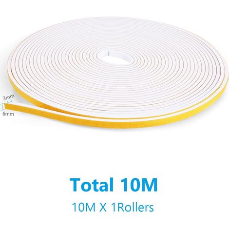 Joint Fenetre Isolation Anti Froid, Joint Isolation pour Porte Fenêtre autocollante pour portes, Joint Fenêtre Isolation du bruit, Joint de fenêtre Joint en Mousse(6mm x 3mm x 10M, Blanc)