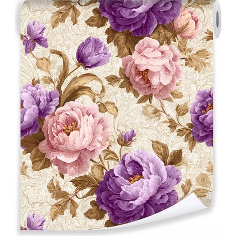Papier peint fleurs vintage sur mur molletonné Papier peint salon chambre coucher (1/3)