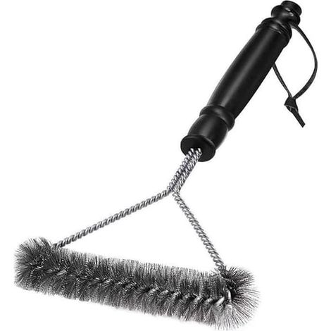 Brosse pour barbecue - Triangulaire - Poils en acier inoxydable - Sécurité incendie - Noir mat (1/4)