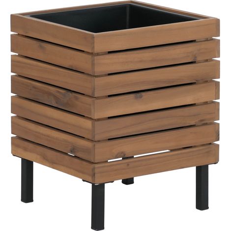 Pflanzkasten HHG-456, Blumenkasten quadratisch Outdoor Stahl Akazie 43x33x33cm MVG-zertifiziert hellbraun