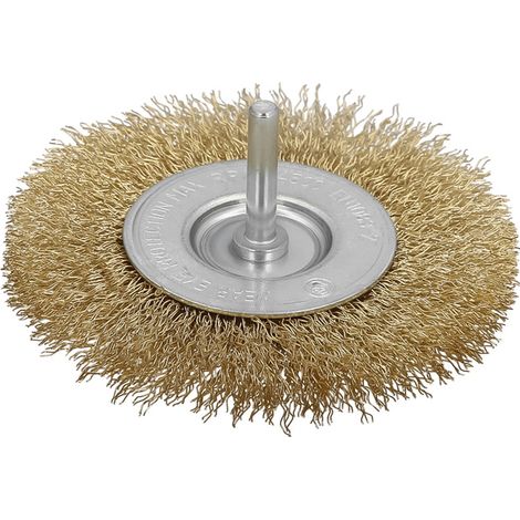 Brosse à disque en acier plaqué laiton. Ø75mm. pointe 1/4" (1/3)