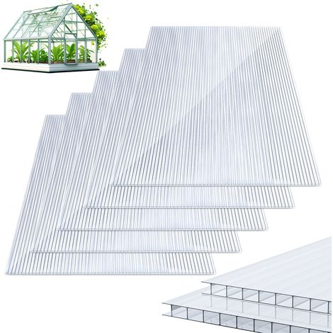 Randaco 5 Pcs Doppelstegplatte Hohlkammerstegplatten 60,5 x 121 cm 8mm UV-beständig Für Gewächshaus Gartenbau Carports transparente