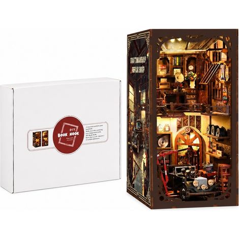 Serre-livres en bois à faire soi-même, maquette architecturale miniature de paysage faite à la main, atelier de réparation automobile Qiaogong créatif en 3D (1/5)