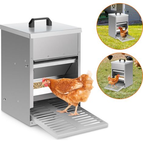 Wolketon 4x Comedero para pollos de acero galvanizado - Comedero automático de 5KG con pedal y protección impermeable para pollos y otras aves de corral (1/5)