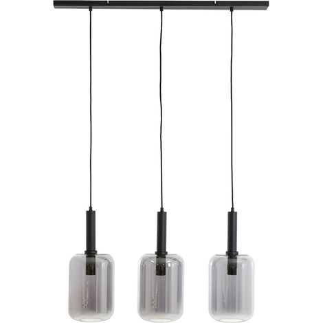 Light & Living - hängeleuchte - Lekar - schwarz - glas rauchglas
