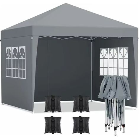 Tonnelle avec structure, tente de camping, grand pavillon de jardin, tente d'extérieur, abri solaire, avec parois latérales, idéale pour balcons et terrasses (Gris)